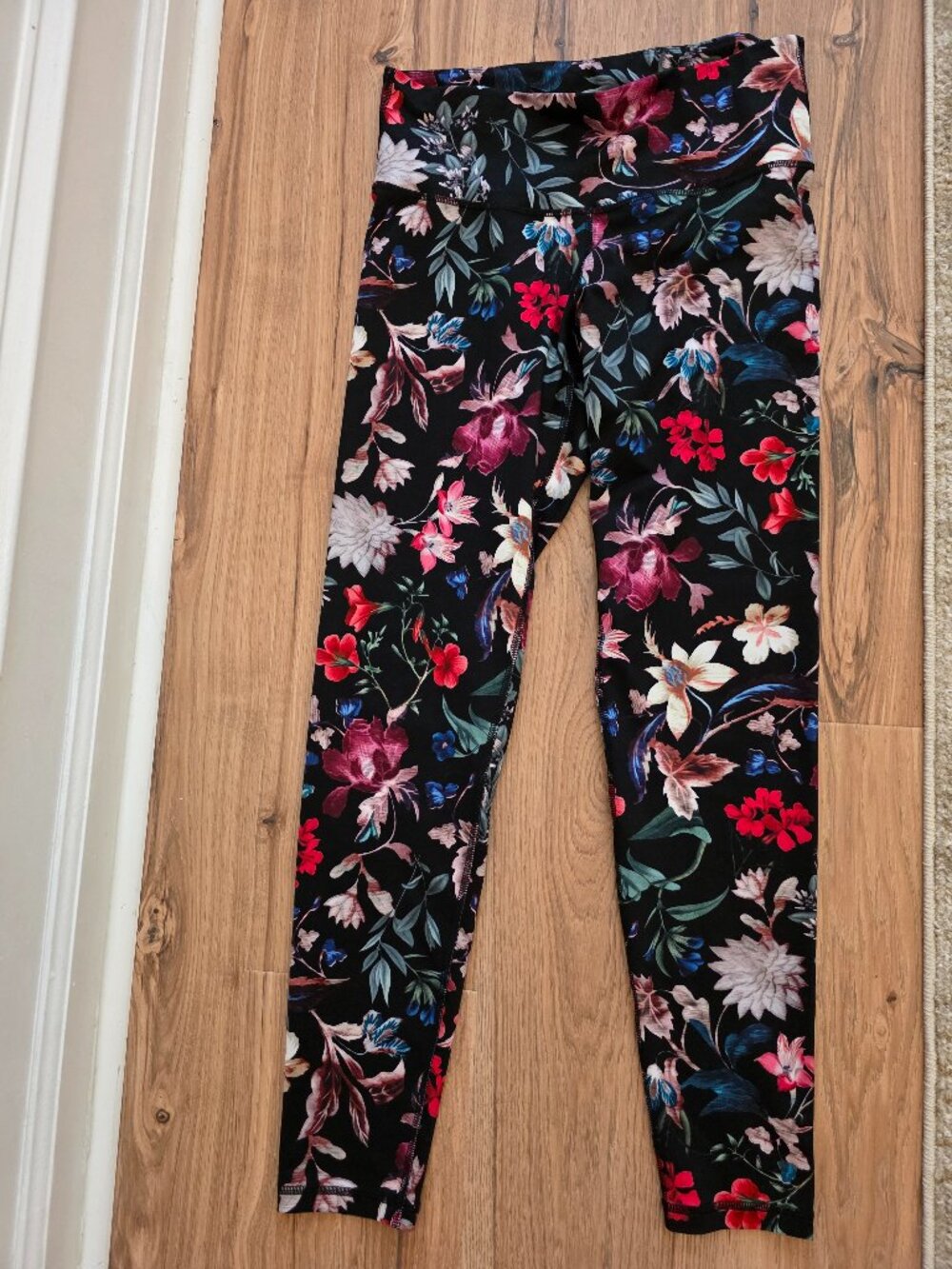 Old Navy Active GO-DRY Floral Leggings L Black Multicolor Full Length